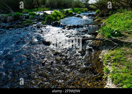 Kleine Kaskade am Fluss gusen in oberösterreich Stockfoto