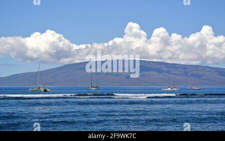 Blick auf den Hafen in Lahaina Maui Hawaii während der Covid 19 Teilsperrsperre Stockfoto