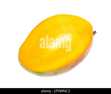 Mangofrüchte und Blätter isoliert auf weißem Hintergrund Stockfoto