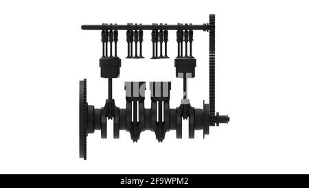 3D-Rendering von technischen Komponenten eines Motors, isoliert auf Weiß Hintergrund Stockfoto