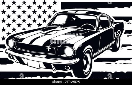 US Classic Muscle Car, Oldtimer, Schablone, Silhouette, Vector Clip Art für T-Shirt und Emblem Stock Vektor