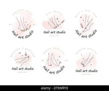 Umreißen Sie weibliche Füße. Logo für Nail Art Studio. Fußpflegekonzept. Modernes Design für Maniküre und Pediküre Salon Beauty und Spa-Center. Vektor Stock Vektor