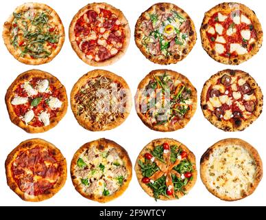 Isolierte Auswahl an Pizza-Menü-Design-Collage Stockfoto