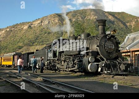 Baldwin Lokomotivwerk 2-8-2 Dampflokomotive Nr. 481 gebaut 1925 An der Durango-Endstation der Durange- und Silverton-Schenge Spurweite Stockfoto