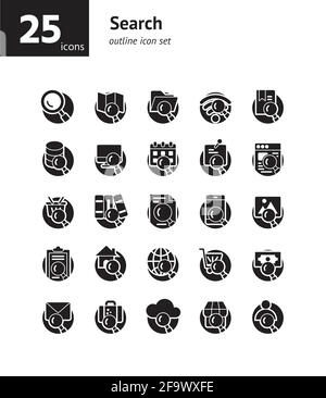 Durchgehende Symbolgruppe suchen. Vektor und Illustration. Stock Vektor