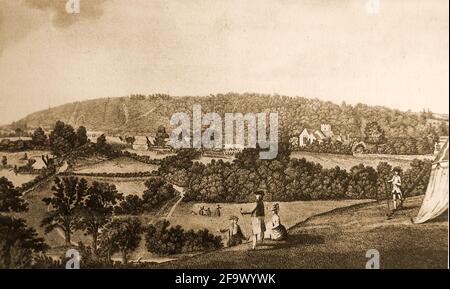 Ein Stich aus dem 18. Jahrhundert, der Selbourne (Selborne), Hampshire, Großbritannien im Jahr 1789 zeigt. Stockfoto