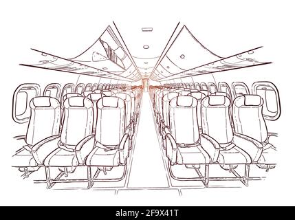 Flugzeug Salon handgezeichnete Skizze Vektor Illustration Stock Vektor