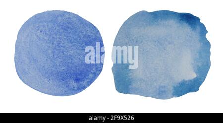 Blaue, ultramarine, runde Aquarellflecken. Aquarell. Glatter Übergang von nasser Farbe. Aquarell-Texturelement für Karten, Drucke, für Design Stockfoto