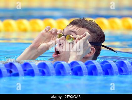 Berlin, Deutschland. April 2021. Schwimmen: Olympia-Qualifikation, Finale, Björn Kammann, AMTV-FTV Hamburg. Quelle: Soeren Stache/dpa-Zentralbild/ZB/dpa/Alamy Live News Stockfoto