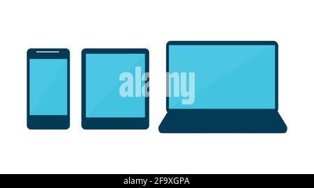 Gerätsymbol Eingestellt. Isolierte Darstellung von Mobiltelefon, Tablet, Laptop und Computer Stock Vektor