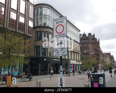 Glasgow, Schottland, Großbritannien. 20. April 2021: Glasgow City Centre während der Coronavirus-Sperre. Stockfoto