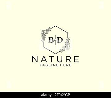 BD Letters Botanical Feminine Logo Vorlage floral, editierbar vorgefertigte Monoline Logo geeignet, Luxus feminine Hochzeit Branding, Corporate. Stock Vektor