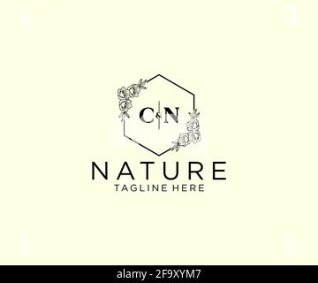 CN Letters Botanical Feminine Logo Vorlage floral, editierbar vorgefertigte Monoline Logo geeignet, Luxus feminine Hochzeit Branding, Corporate. Stock Vektor