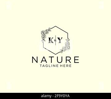 KY Letters Botanical Feminine Logo Vorlage floral, editierbar vorgefertigte Monoline Logo geeignet, Luxus feminine Hochzeit Branding, Corporate. Stock Vektor