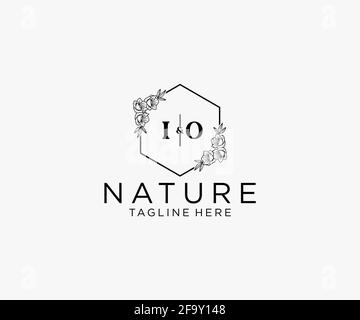 IO Letters Botanical Feminine Logo Vorlage floral, editierbar vorgefertigte Monoline Logo geeignet, Luxus feminine Hochzeit Branding, Corporate. Stock Vektor