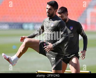 Madrid, Spanien. April 2021. Die Trainingseinheit von Atletico de Madrid, nachdem offiziell bekannt gegeben wurde, dass das Team aus dem Super League-Projekt austrat. Madrid 21. April 2021 Entrenamiento del Atlético de Madrid despues de anunciar oficialmente que abandona el proyecto de la Superliga. Madrid 21 de Abril de 2021 Spieler: Luis Suarez POOL/ Atletico de Madrid/Cordon Presse nur zur redaktionellen Verwendung Kredit: CORDON PRESS/Alamy Live News Stockfoto