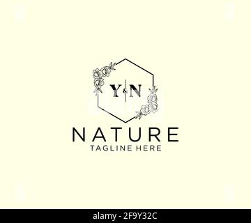YN Letters Botanical feminine Logo Vorlage floral, bearbeitbar vorgefertigte Monoline Logo geeignet, Luxus feminine Hochzeit Branding, Corporate. Stock Vektor
