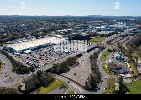 Luftaufnahme des Stadtzentrums von Livingston, West Lothian, Schottland, Großbritannien Stockfoto