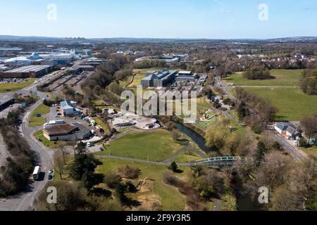 Luftaufnahme des Stadtzentrums von Livingston, West Lothian, Schottland, Großbritannien Stockfoto
