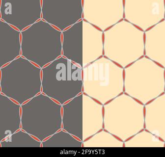 Hexagon-Zellen, geometrisches nahtloses Muster. Kreatives Farbraster. Grauer oder hellgelber Hintergrund lässt sich leicht ändern Stock Vektor