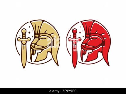 Braune und rote Farbe des Krieger Helm flache Illustration Design Stock Vektor
