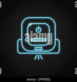 Smarte Neon-Robotermopp-Ikone im Linienstil. Moderne automatische Nassreinigungsanlage. Vektorgrafik. Stock Vektor