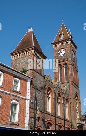 Towers of Newbury Town Hall in Market Place, Newbury, West Bekshire, England, Vereinigtes Königreich, Europa Stockfoto