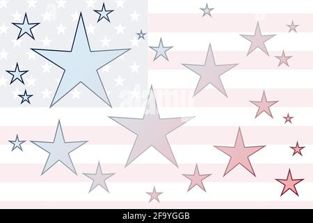 Farbverlauf rot weiß blau Sterne Formen Overlay amerikanischen Flagge Illustration Stockfoto