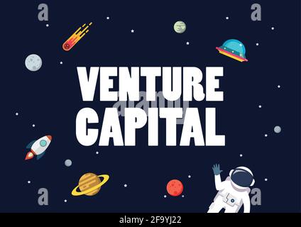 Venture Capital mit Weltraumhintergrund. Stern und Planeten auf Galaxienhintergrund. Vektorgrafik im flachen Stil Stock Vektor