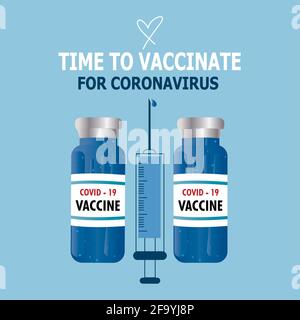 Abbildung: Coronavirus-Impfstoff. Zeit zum Impfen. Covid-19 medizinische Behandlung - Vektor Stock Vektor