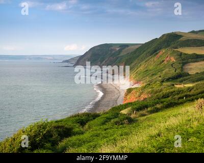 Peppercombe Beach und Babbacombe Cliff vom South West Coast Path an der North Devon Coast, England. Stockfoto