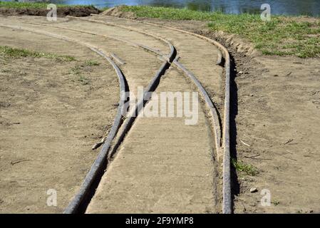 Military Narrow Gauge Railway Points, New Walk neben dem Fluss Ouse, York, North Yorkshire Stockfoto