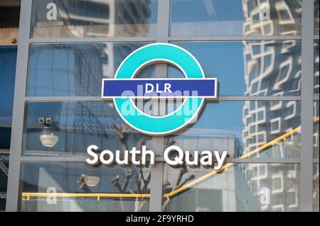 Bahnhof South Quay der DLR-U-Bahn-Linie, London Stockfoto