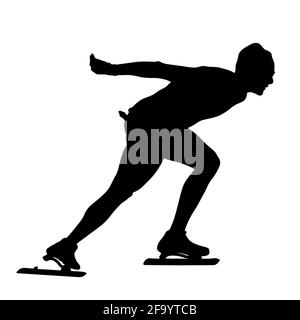 Speedskater Athlet schwarze Silhouette auf weißem Hintergrund Stockfoto