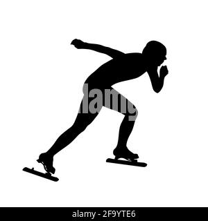 Weibliche Speed Skater Athlet schwarze Silhouette auf weißem Hintergrund Stockfoto