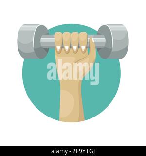 Vektordarstellung von Kurzhanteln in der Hand. Sportausrüstung. Stock Vektor