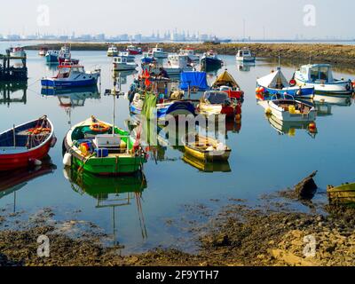 Angeln und Boote in Paddys Loch Hafen, teesmouth Cleveland Redcar, Großbritannien Stockfoto