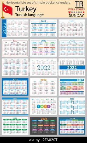 Türkische Horizontale großer Satz Taschenkalender für 2022 (zweitausend zweiundzwanzig). Die Woche beginnt am Sonntag. Neues Jahr. Farbe einfaches Design. Vektor Stock Vektor