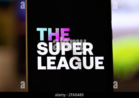 Redaktionelles Foto zum Thema Super League. Illustratives Foto für Nachrichten über die Super League - ein Fußballwettbewerb des europäischen Spitzenfußballs Stockfoto