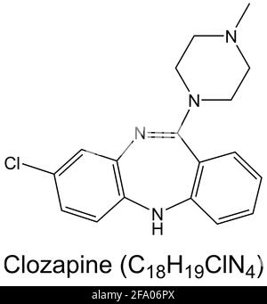 Clozapin atypische antipsychotische Medikamentenmolekül chemische Formel Stockfoto