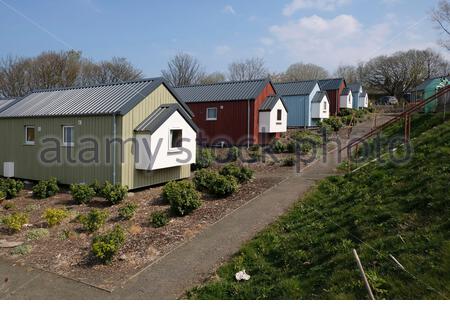 Die Unterkunft im Social Bite Village für Obdachlose in Granton, Edinburgh, Schottland Stockfoto