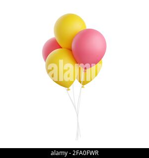 Bunte Luftballons 3d Rendern Illustration isoliert auf weißem Hintergrund. Stockfoto