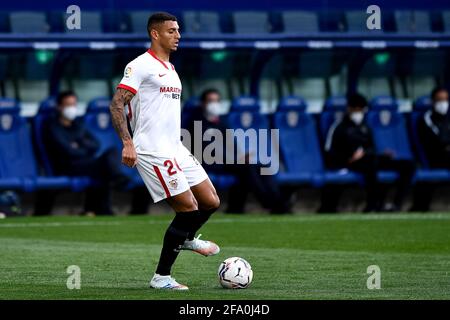 VALENCIA, SPANIEN - 21. APRIL: Diego Carlos vom FC Sevilla während des La Liga Santander-Spiels zwischen Levante UD und dem FC Sevilla in Ciudad de Valencia auf EINEM Stockfoto