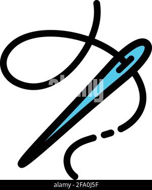 Nähnadel mit Fadenfarbe-Symbol. Schneiderei. Symbol im einfachen Stil. Vektor-isolierte Illustration. Stock Vektor