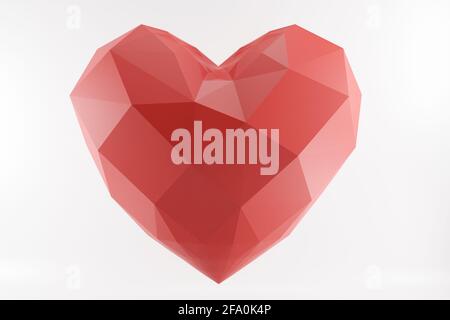 Niedrig poly rotes Herz isoliert auf weiß. Like oder papercraft Konzept. Valentinstag Stockfoto
