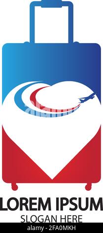 Reise-Logo, Urlaub, Tourismus, Geschäftsreise Firmenlogo-Design. Tasche Vektor mit Flugzeug Stock Vektor