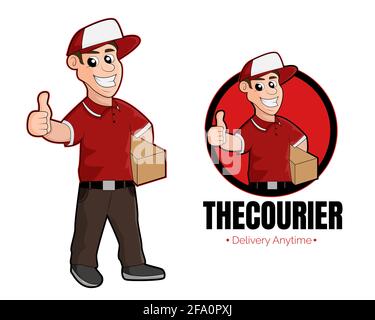 Illustration Vektor-Design des Kurier-Maskottchen-Logo für Unternehmen Oder Unternehmen Stock Vektor
