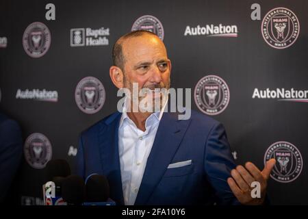 Fort Lauderdale, Florida, USA - 18. April 2021: MLS-Kommissar Don Garber auf Pressekonferenz während des Spiels zwischen Inter Miami CF und LA Galaxy in D Stockfoto