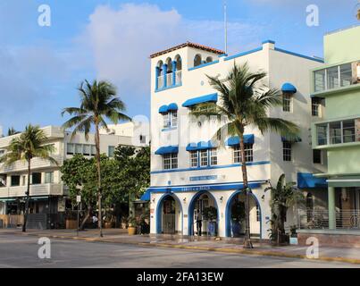 Shore Park Hotel am Ocean Drive, City of Miami Beach, Florida, im Art déco-Viertel von South Beach mit einem Restaurant namens Larios on the Beach Stockfoto