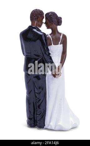 Afroamerikanische Hochzeitstorte Topper Rückseite Ausgeschnitten. Stockfoto